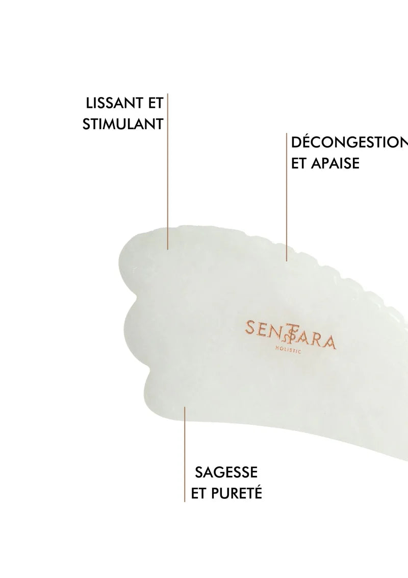 Gua Sha AWAKEN corne à dents en jade blanc Sentara