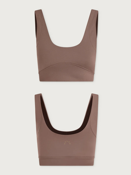 Brassière de yoga GAÏA taupe – douceur et maintien naturel