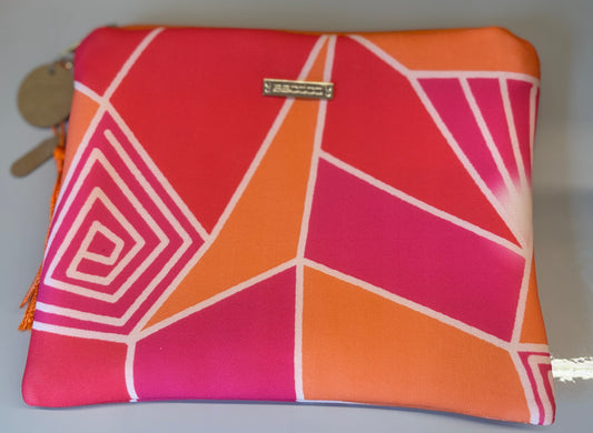Pochette LE MORNE motifs géométriques rose et orange made in Mauritius