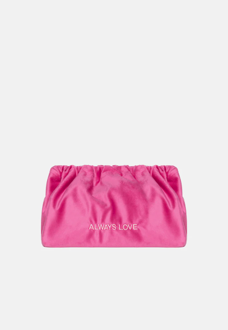 Pochette en velours "Always Love fuchsia"