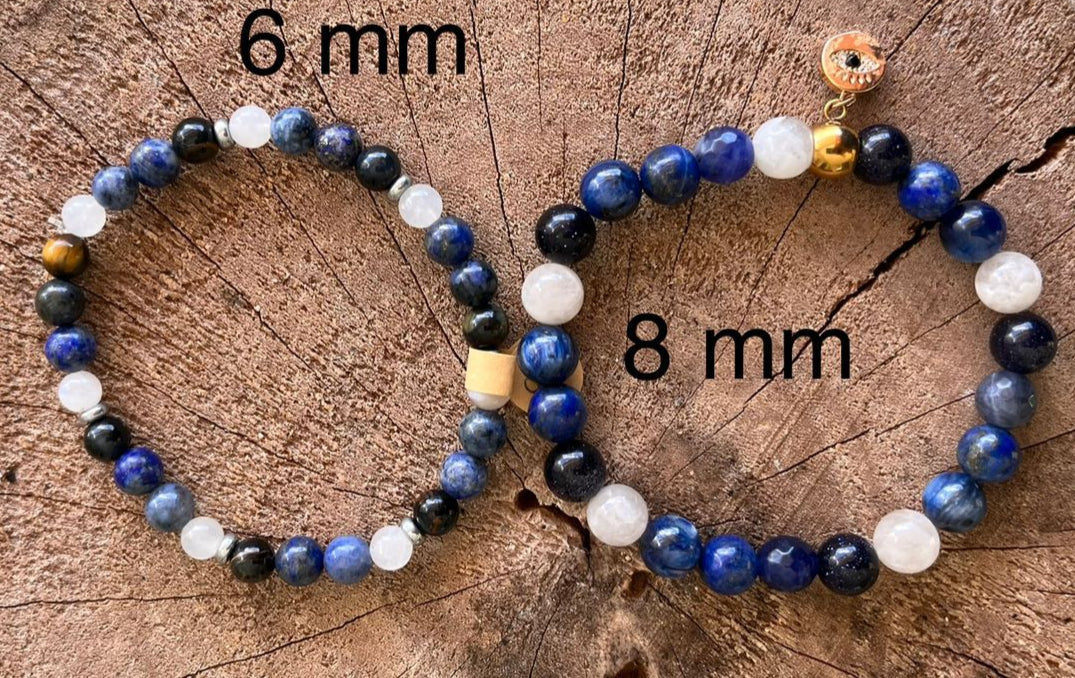 Bracelet chakra 3ème OEIL 8mm Pierre de lune
