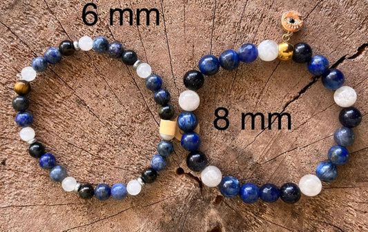 Bracelet chakra 3ème OEIL 8mm Pierre de lune