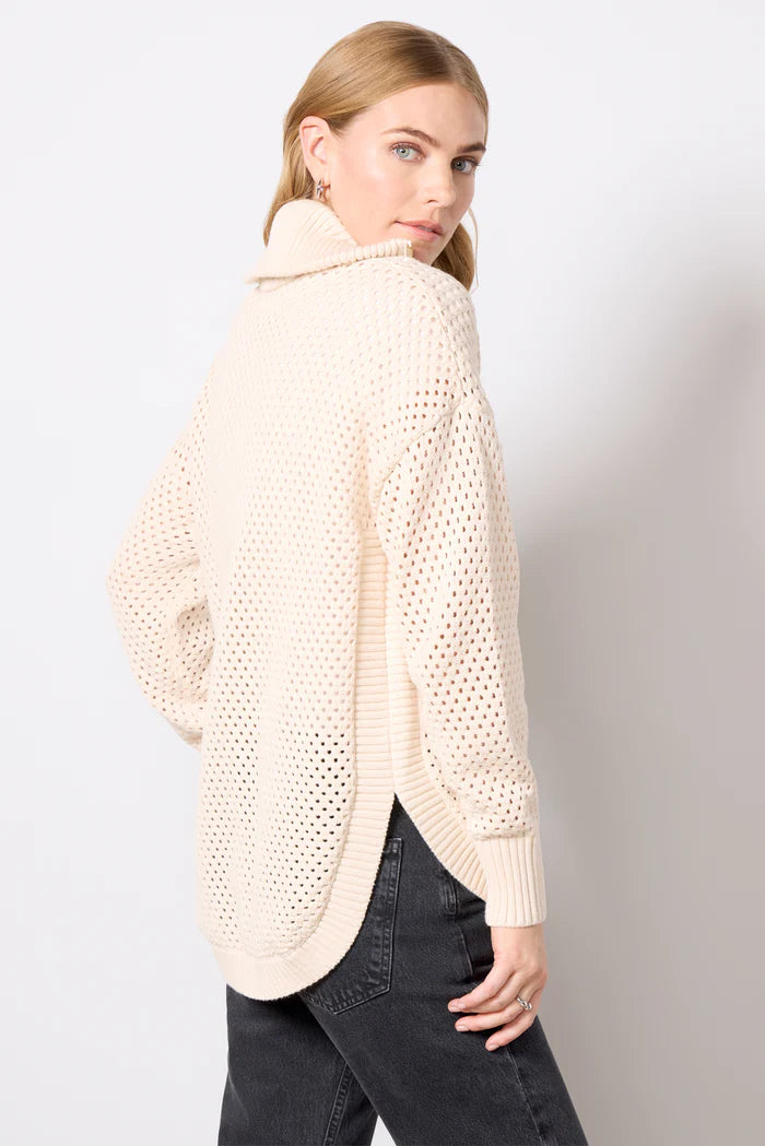 Gilet FINN longline beige – maille ajourée et coupe oversize