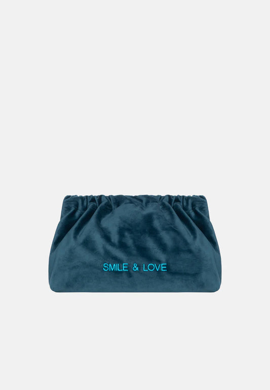 Pochette en velours bleu "smile and Love"