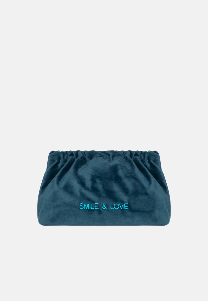 Pochette en velours bleu "smile and Love"